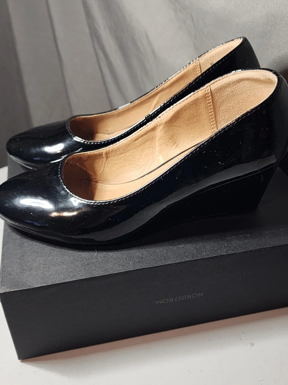 Christopher & Banks Black Patent Wedge Heels